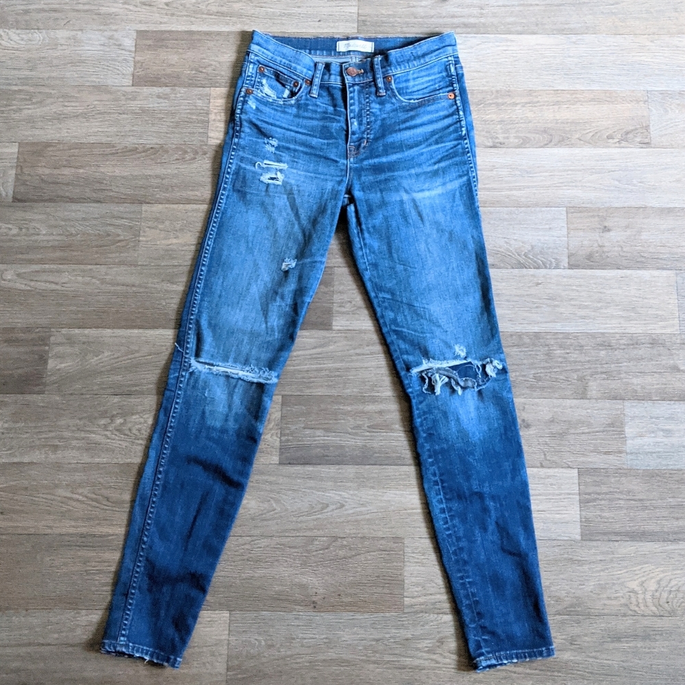 Madewell 9" High Riser Skinny Denim Jean Medium Distressed Wash Size 25